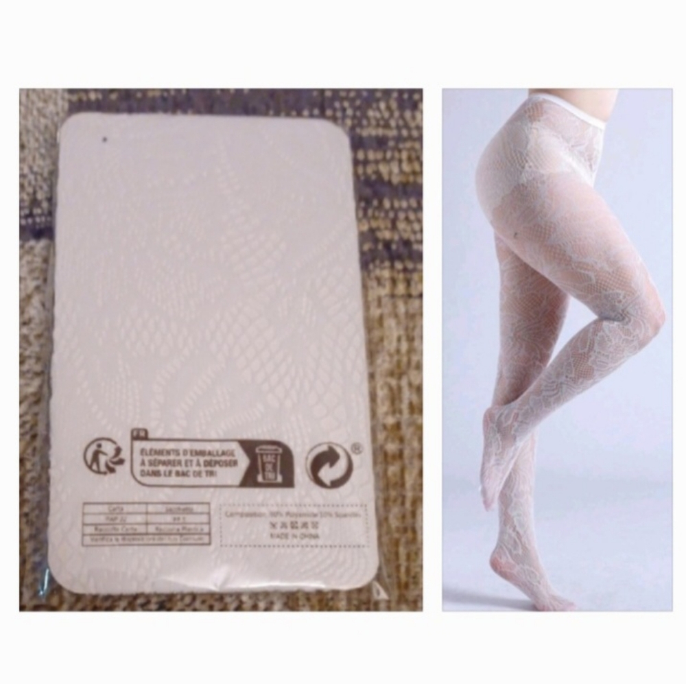 4/$50 New White Fishnet Floral Stocking - Plus Size (3XL-5XL)